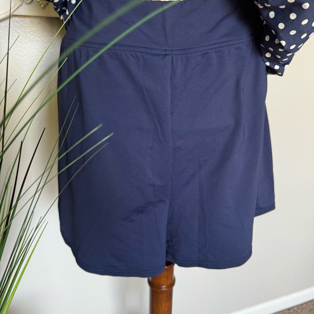 LANDS’ END Size 20W Navy Polka Dot Tankini Swimsuit Set w/ Short Bottom - Picture 3 of 6